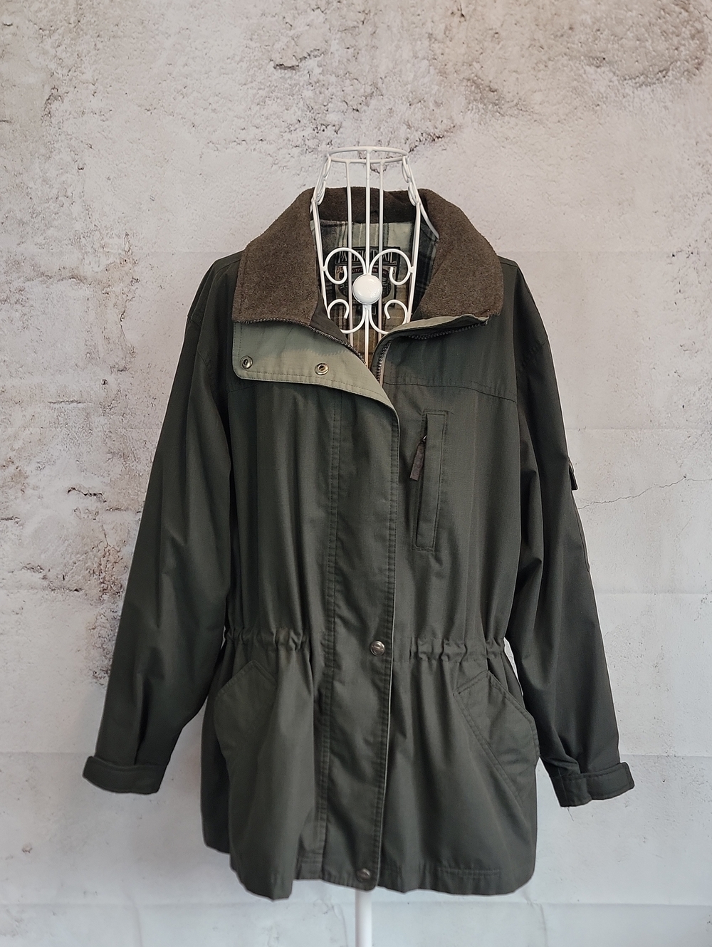 Pacific Trail Vintage Olive Green Anorak Jacket w/ Sherpa Collar Womens Size L